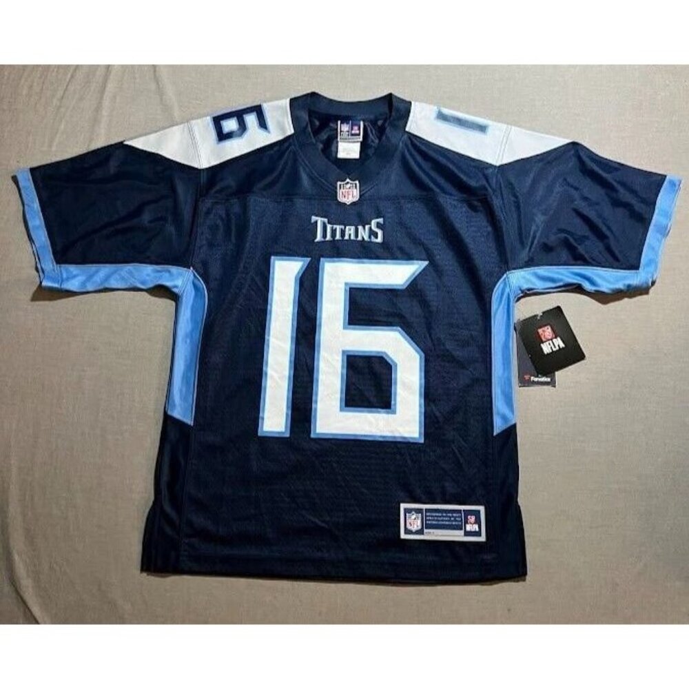 Tennessee Titans Treylon Burks #16 Fanatics Jersey Mens Small Blue Short Sleeve.